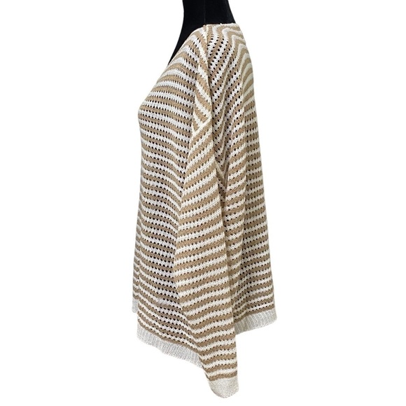 Pink Lily Taupe Ivory Striped Boho Beachy Open Knit Sweater 3XL - Picture 9 of 13